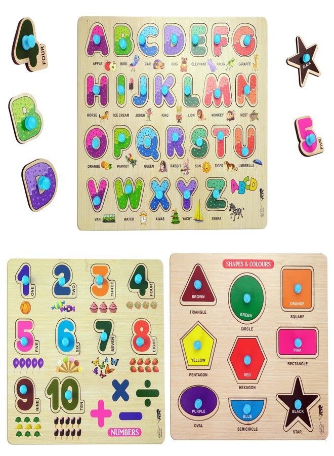 Lefan Wooden Learning Educational Board for Kids, Puzzle Toys for 2 Years Old Boys & Girls (Alphabets, Numbers & Shapes) (ABC, Numbers & Shape) - Image 4